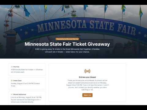 🔴LIVE DRAWING for Minnesota State Fair Ticket Giveaway
